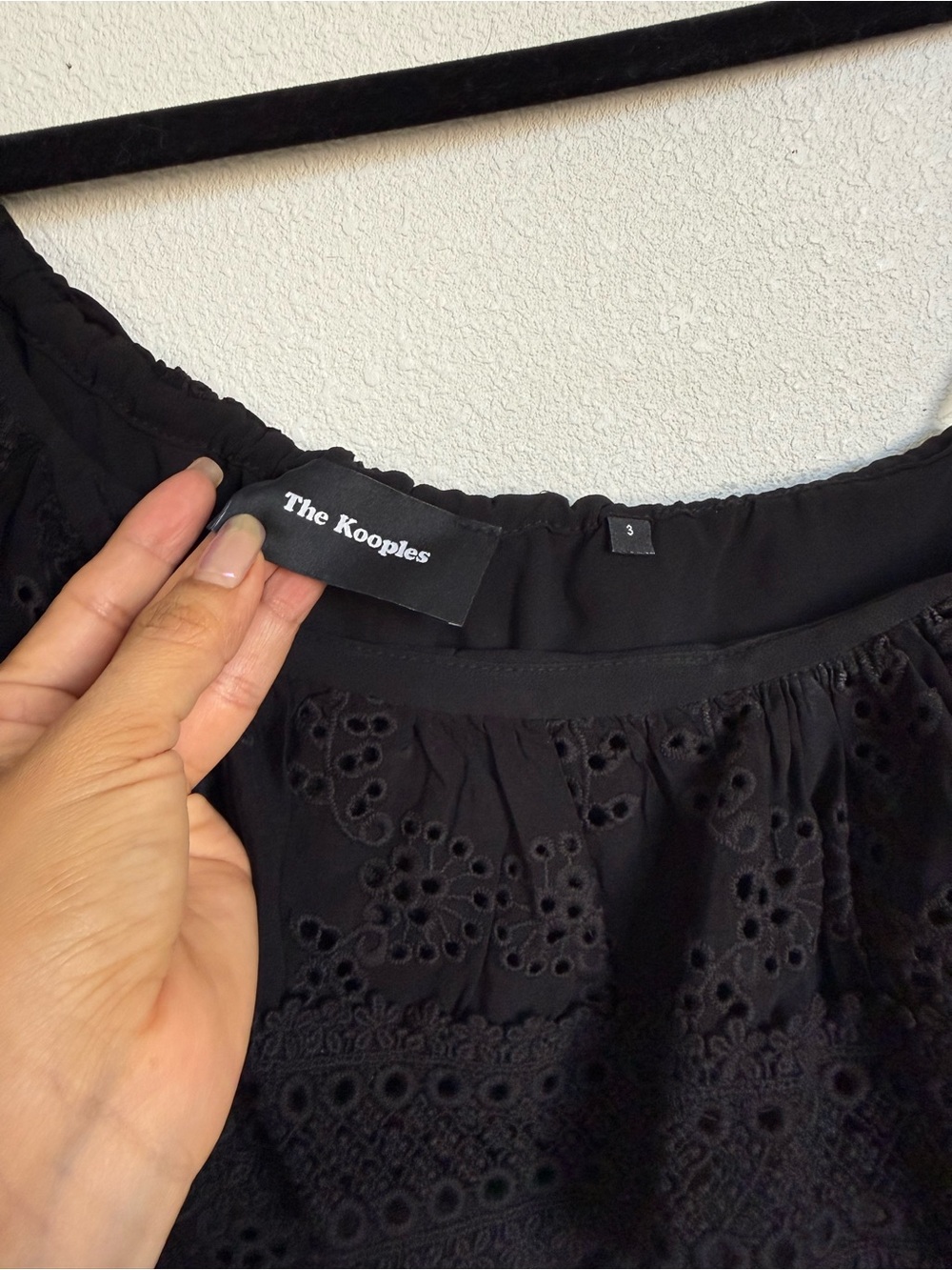 The Kooples Black Eyelet One Shoulder High Low Midi Dress Sz 3 - Picture 7 of 13
